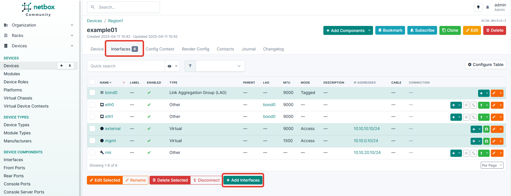 Добавление сетевых интерфейсов