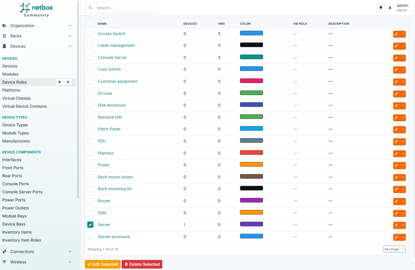 Определение роли устройств в NetBox