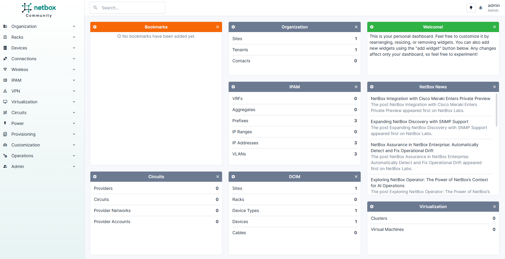 Интерфейс NetBox
