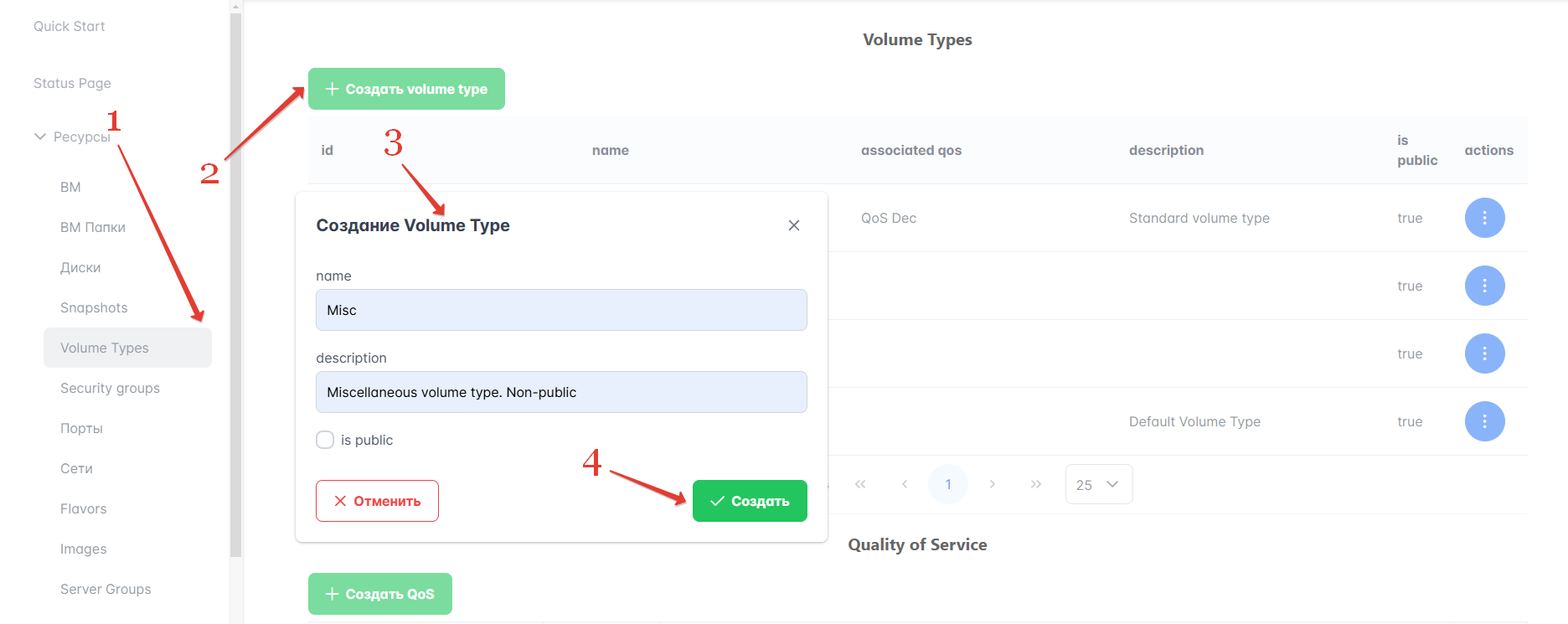 Создание типа томов