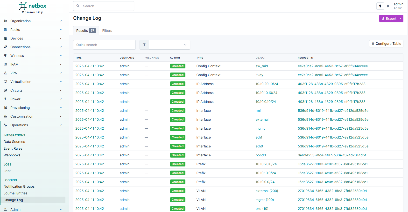 Логирование в NetBox