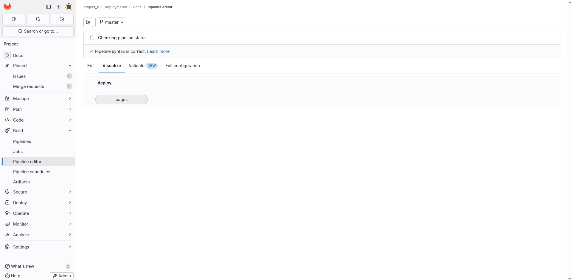 Pipeline editor с проверкой синтаксиса и вкладками управления