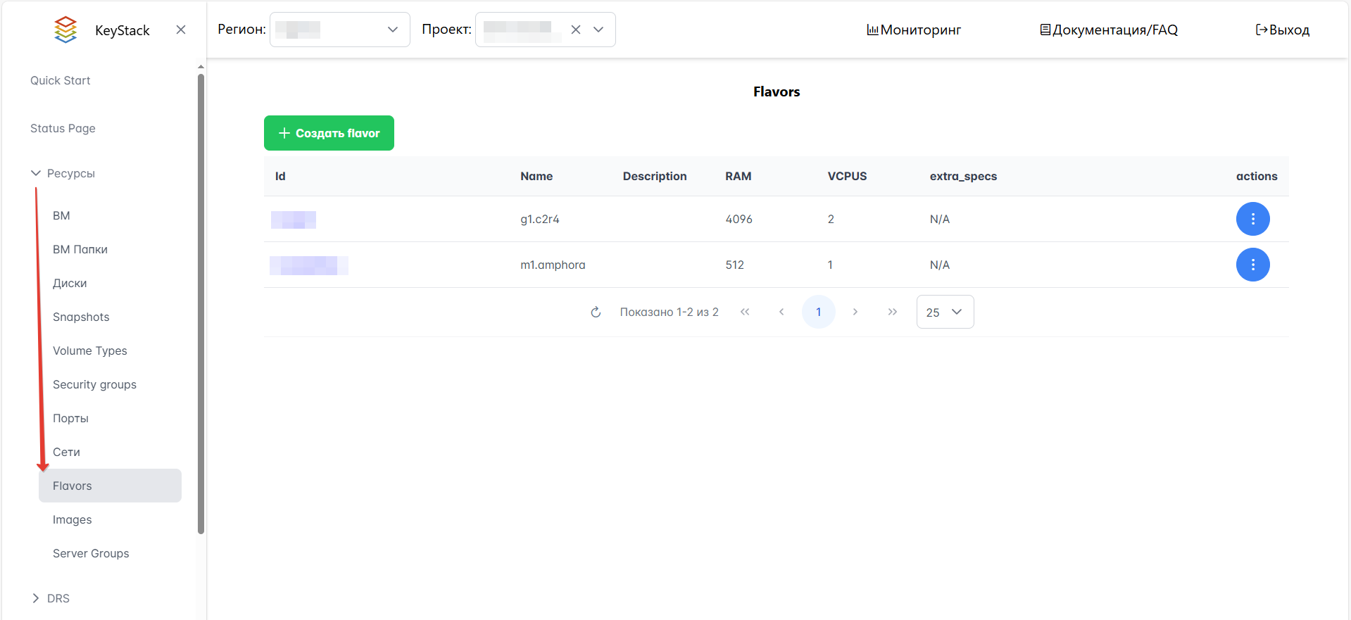 Пример списка флейворов