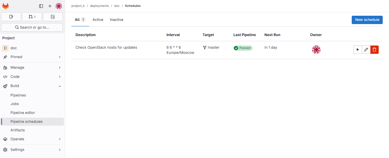 Список расписаний