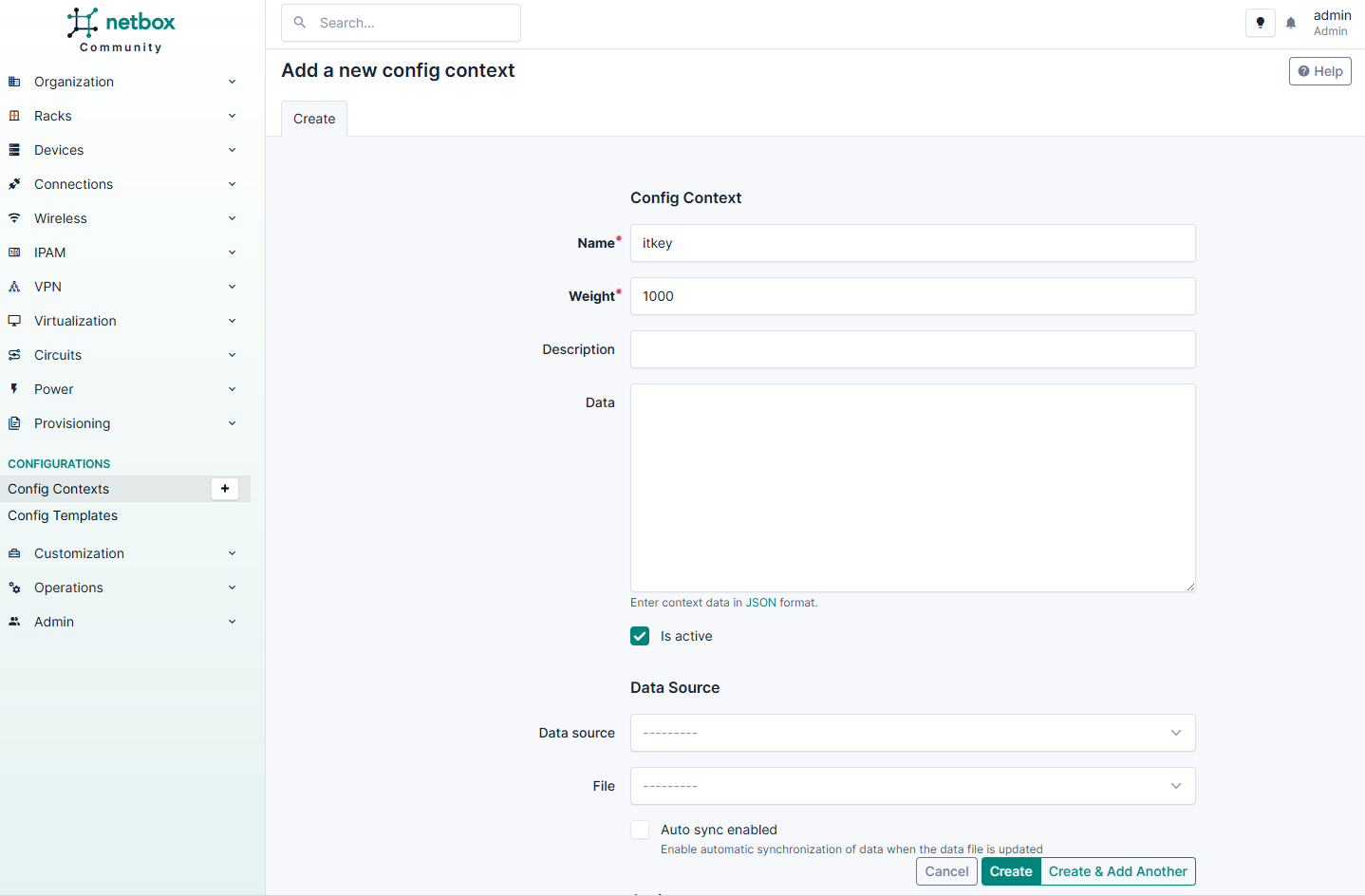 Добавление нового специального контекста в NetBox