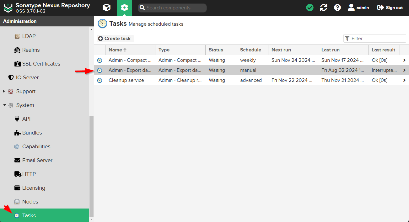 Резервное копирование базы данных Nexus